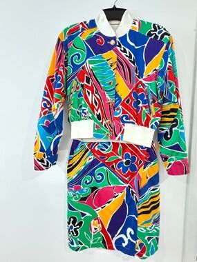 Escada vintage 2-piece colourful cotton buttoned jacket & miniskirt, Germany
